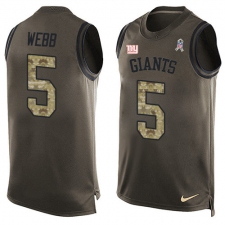 Men's Nike New York Giants #5 Davis Webb Limited Green Salute to Service Tank Top NFL Jersey