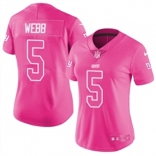 Women's Nike New York Giants #5 Davis Webb Limited Pink Rush Fashion NFL Jersey