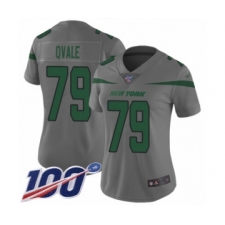 Women's New York Jets #79 Brent Qvale Limited Gray Inverted Legend 100th Season Football Jersey