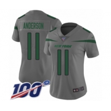 Women's New York Jets #11 Robby Anderson Limited Gray Inverted Legend 100th Season Football Jersey