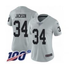 Women's Oakland Raiders #34 Bo Jackson Limited Silver Inverted Legend 100th Season Football Jersey