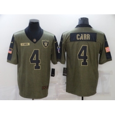 Men's Oakland Raiders #4 Derek Carr Nike Olive 2021 Salute To Service Limited Player Jersey