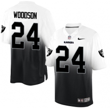 Men's Nike Oakland Raiders #24 Charles Woodson Elite White/Black Fadeaway NFL Jersey