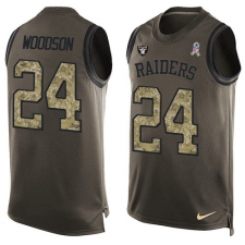 Men's Nike Oakland Raiders #24 Charles Woodson Limited Green Salute to Service Tank Top NFL Jersey