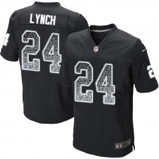 Men's Nike Oakland Raiders #24 Marshawn Lynch Elite Black Home Drift Fashion NFL Jersey