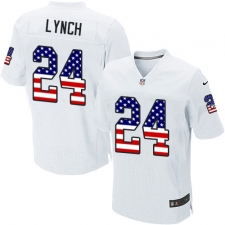 Men's Nike Oakland Raiders #24 Marshawn Lynch Elite White Road USA Flag Fashion NFL Jersey