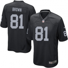 Men's Nike Oakland Raiders #81 Tim Brown Game Black Team Color NFL Jersey