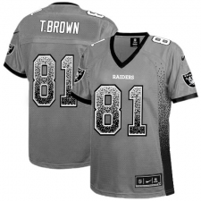Women's Nike Oakland Raiders #81 Tim Brown Elite Grey Drift Fashion NFL Jersey