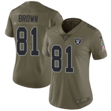 Women's Nike Oakland Raiders #81 Tim Brown Limited Olive 2017 Salute to Service NFL Jersey