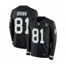 Youth Nike Oakland Raiders #81 Tim Brown Limited Black Therma Long Sleeve NFL Jersey