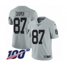 Men's Oakland Raiders #87 Dave Casper Limited Silver Inverted Legend 100th Season Football Jersey