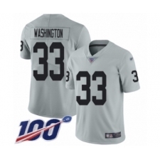 Men's Oakland Raiders #33 DeAndre Washington Limited Silver Inverted Legend 100th Season Football Jersey