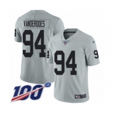 Men's Oakland Raiders #94 Eddie Vanderdoes Limited Silver Inverted Legend 100th Season Football Jersey