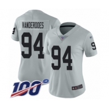 Women's Oakland Raiders #94 Eddie Vanderdoes Limited Silver Inverted Legend 100th Season Football Jersey