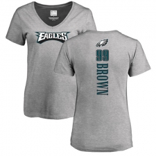 Women's Nike Philadelphia Eagles #99 Jerome Brown Ash Backer V-Neck T-Shirt