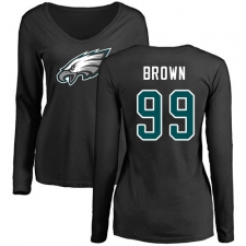 Women's Nike Philadelphia Eagles #99 Jerome Brown Black Name & Number Logo Slim Fit Long Sleeve T-Shirt.
