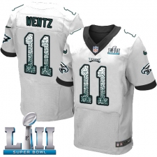 Men's Nike Philadelphia Eagles #11 Carson Wentz Elite White Road Drift Fashion Super Bowl LII NFL Jersey
