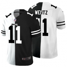 Men's Philadelphia Eagles #11 Carson Wentz Black White Limited Split Fashion Football Jersey