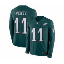Youth Nike Philadelphia Eagles #11 Carson Wentz Limited Green Therma Long Sleeve NFL Jersey