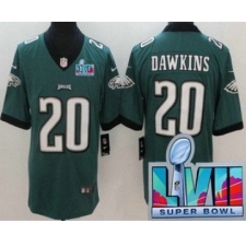 Men's Philadelphia Eagles #20 Brian Dawkins Limited Green Super Bowl LVII Vapor Jersey