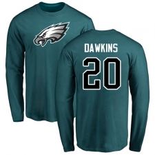 Nike Philadelphia Eagles #20 Brian Dawkins Green Name & Number Logo Long Sleeve T-Shirt