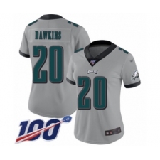 Women's Philadelphia Eagles #20 Brian Dawkins Limited Silver Inverted Legend 100th Season Football Jersey