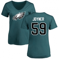 Women's Nike Philadelphia Eagles #59 Seth Joyner Green Name & Number Logo Slim Fit T-Shirt