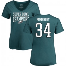 Women's Nike Philadelphia Eagles #34 Donnel Pumphrey Green Super Bowl LII Champions V-Neck T-Shirt