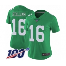 Women's Philadelphia Eagles #16 Mack Hollins Limited Green Rush Vapor Untouchable 100th Season Football Jersey