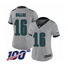 Women's Philadelphia Eagles #16 Mack Hollins Limited Silver Inverted Legend 100th Season Football Jersey