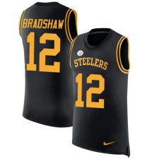 Men's Nike Pittsburgh Steelers #12 Terry Bradshaw Limited Black Rush Player Name & Number Tank Top NFL Jersey