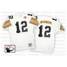 Mitchell And Ness Pittsburgh Steelers #12 Terry Bradshaw White Authentic Throwback NFL Jersey