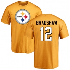 NFL Nike Pittsburgh Steelers #12 Terry Bradshaw Gold Name & Number Logo T-Shirt