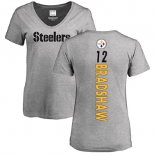 NFL Women's Nike Pittsburgh Steelers #12 Terry Bradshaw Ash Backer V-Neck T-Shirt