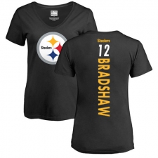 NFL Women's Nike Pittsburgh Steelers #12 Terry Bradshaw Black Backer Slim Fit T-Shirt