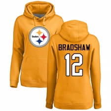 NFL Women's Nike Pittsburgh Steelers #12 Terry Bradshaw Gold Name & Number Logo Pullover Hoodie