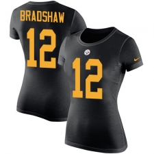 Women's Nike Pittsburgh Steelers #12 Terry Bradshaw Black Rush Pride Name & Number T-Shirt