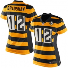 Women's Nike Pittsburgh Steelers #12 Terry Bradshaw Elite Yellow/Black Alternate 80TH Anniversary Throwback NFL Jersey