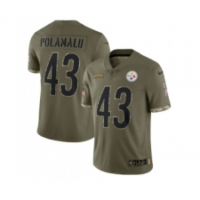 Men's Pittsburgh Steelers #43 Troy Polamalu 2022 Olive Salute To Service Limited Stitched Jersey
