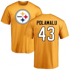 NFL Nike Pittsburgh Steelers #43 Troy Polamalu Gold Name & Number Logo T-Shirt