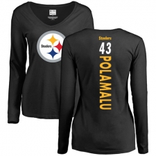NFL Women's Nike Pittsburgh Steelers #43 Troy Polamalu Black Backer Slim Fit Long Sleeve T-Shirt