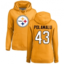 NFL Women's Nike Pittsburgh Steelers #43 Troy Polamalu Gold Name & Number Logo Pullover Hoodie