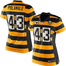 Women's Nike Pittsburgh Steelers #43 Troy Polamalu Elite Yellow/Black Alternate 80TH Anniversary Throwback C Patch NFL Jersey