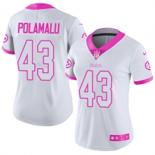 Women's Nike Pittsburgh Steelers #43 Troy Polamalu Limited White/Pink Rush Fashion NFL Jersey