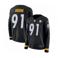 Women's Nike Pittsburgh Steelers #91 Kevin Greene Limited Black Therma Long Sleeve NFL Jersey