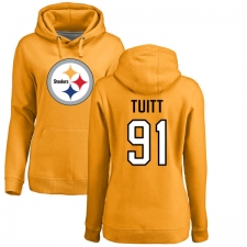 NFL Women's Nike Pittsburgh Steelers #91 Stephon Tuitt Gold Name & Number Logo Pullover Hoodie