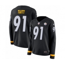 Women's Nike Pittsburgh Steelers #91 Stephon Tuitt Limited Black Therma Long Sleeve NFL Jersey