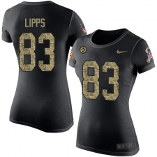 Women's Nike Pittsburgh Steelers #83 Louis Lipps Black Camo Salute to Service T-Shirt