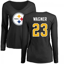 NFL Women's Nike Pittsburgh Steelers #23 Mike Wagner Black Name & Number Logo Slim Fit Long Sleeve T-Shirt