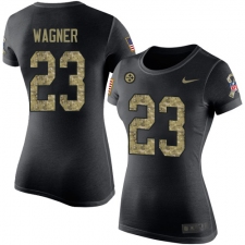Women's Nike Pittsburgh Steelers #23 Mike Wagner Black Camo Salute to Service T-Shirt